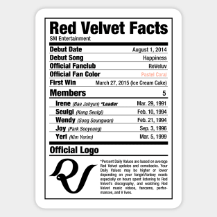 Red Velvet Nutritional Facts 2 Sticker